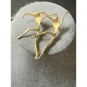 Vintage AJC Modernist Dancers Brooch Large Matte Gold Tone Pin Sculpture Signed